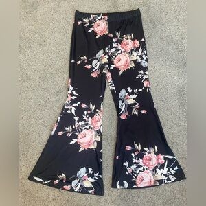 SHEIN Black and Pink Floral Flare Pants